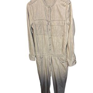 Paige Womens Gray Long-Sleeve Button-Front Jumpsuit Medium